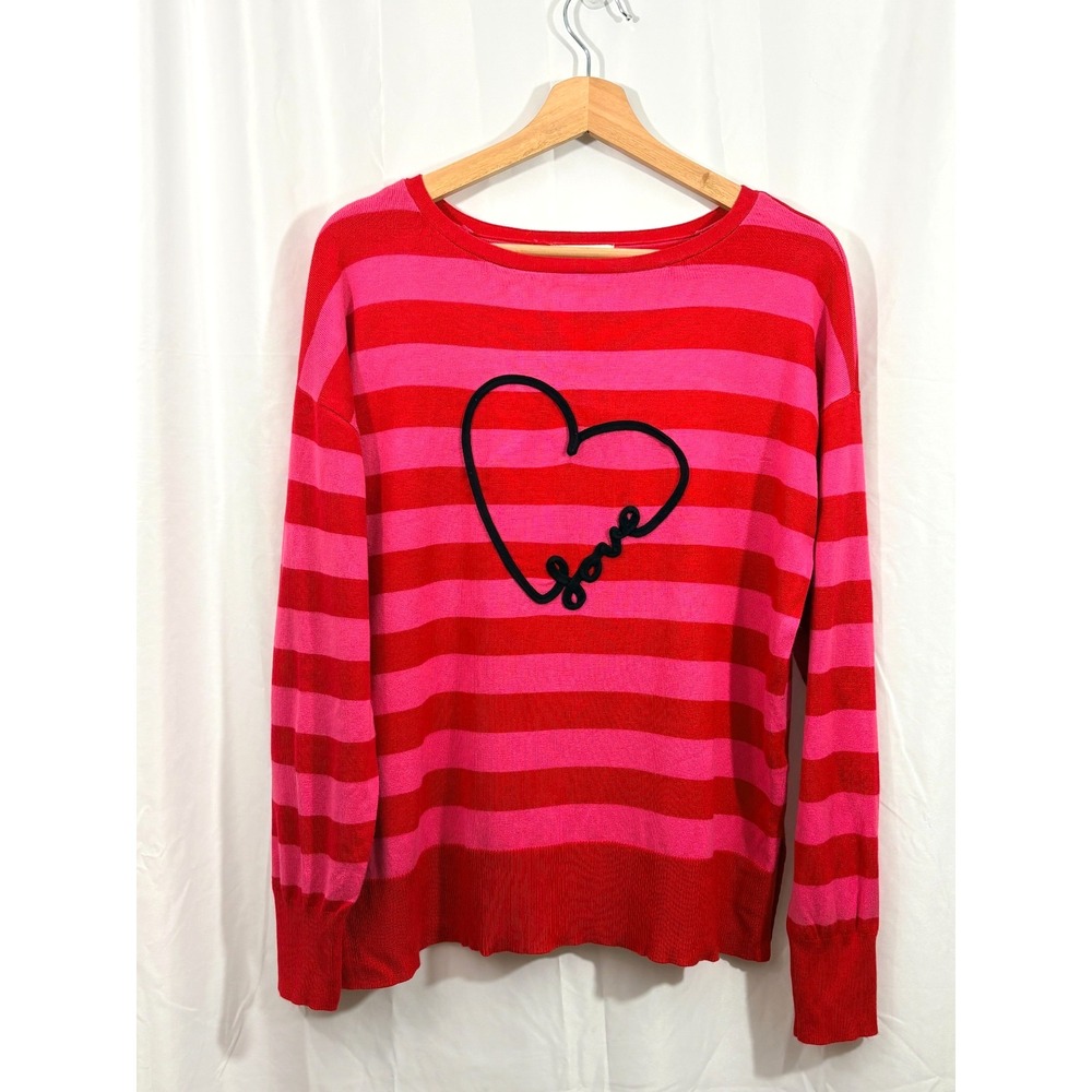 Marled Red & Pink Striped Sweater with Embroidered‎ Raised Love Heart- Size M